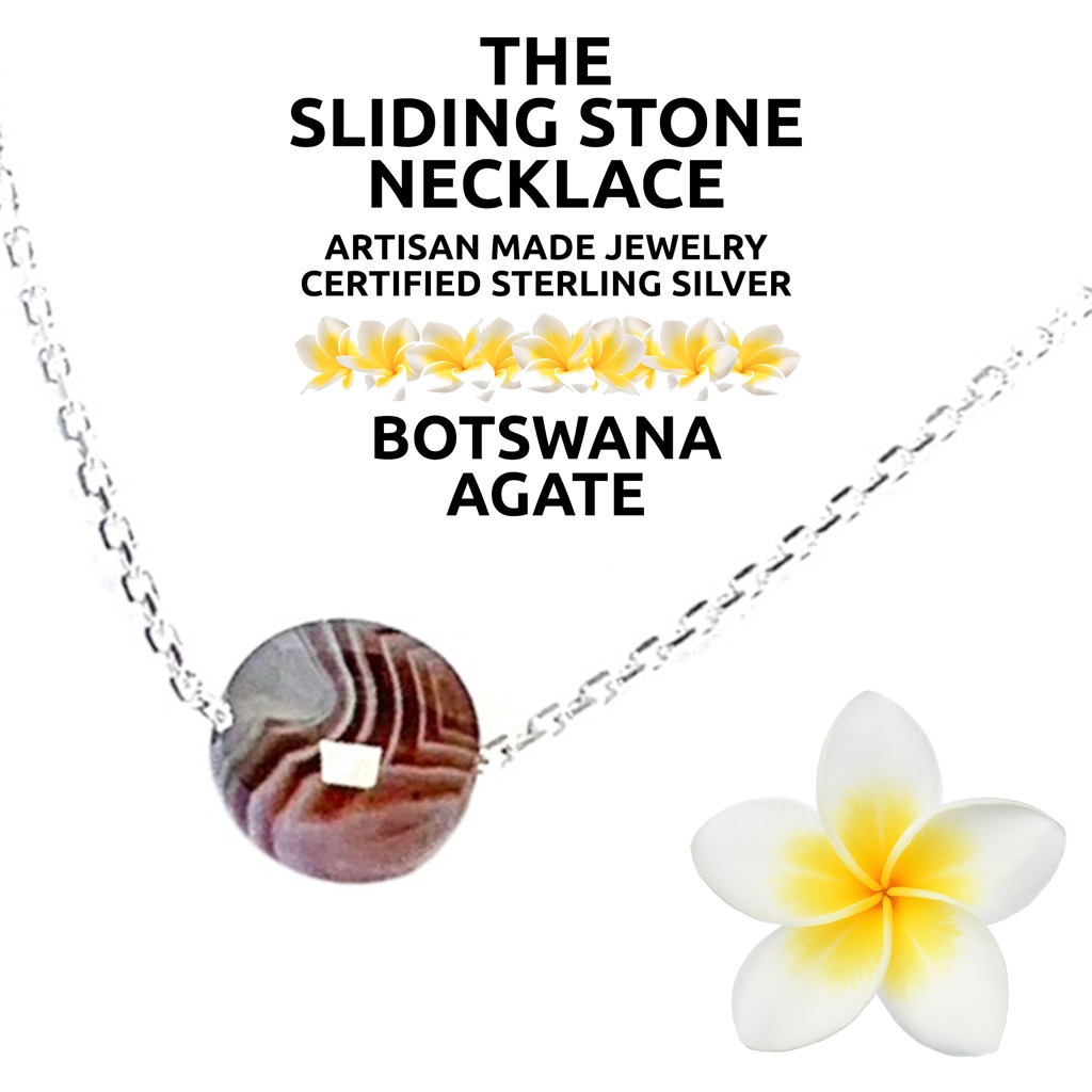 Island Sunset Artisan The Sliding Stone Necklace Faceted Botswana Agate-Sterling